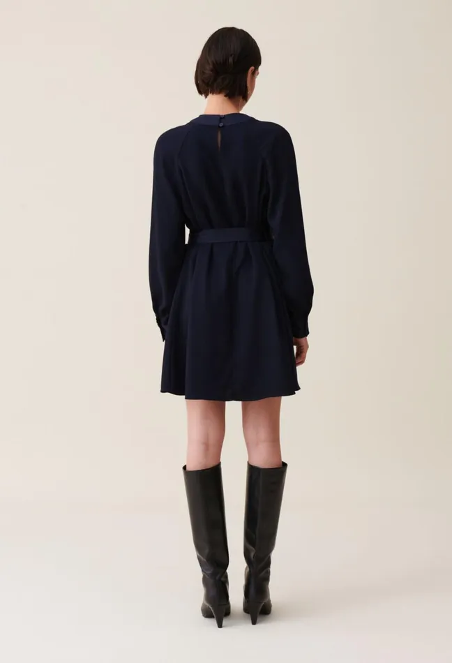 Claudie Pierlot Navy Belted Babydoll Dress Women Dresses Claudie Pierlot Navy Belted Babydoll Dress Women Dresses