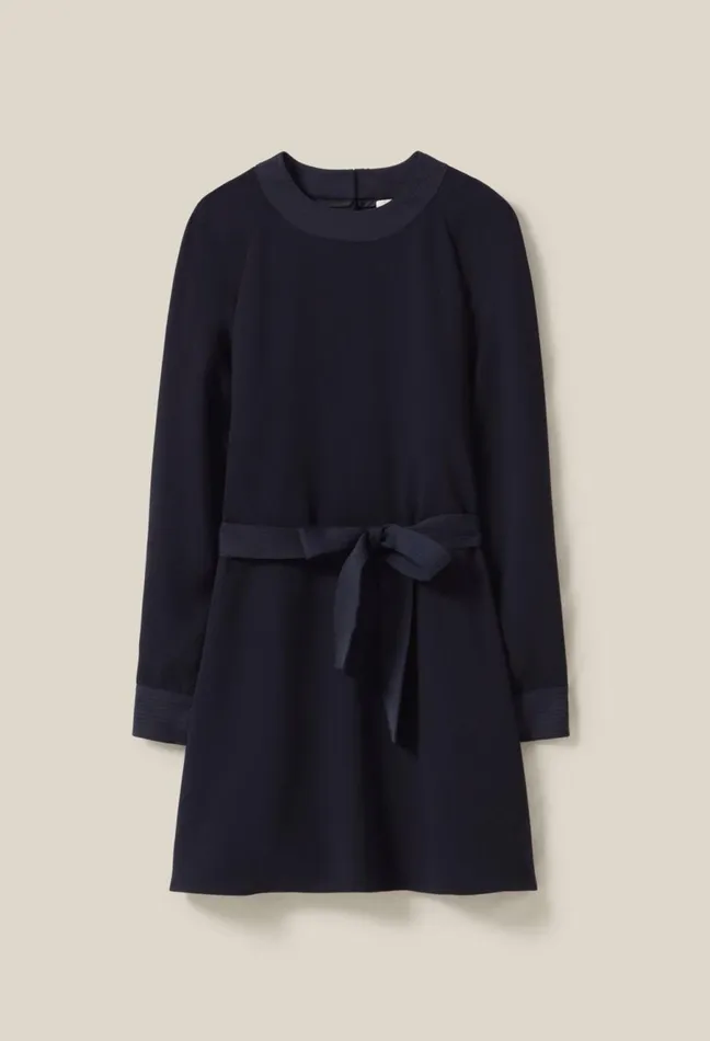 Claudie Pierlot Navy Belted Babydoll Dress Women Dresses Claudie Pierlot Navy Belted Babydoll Dress Women Dresses
