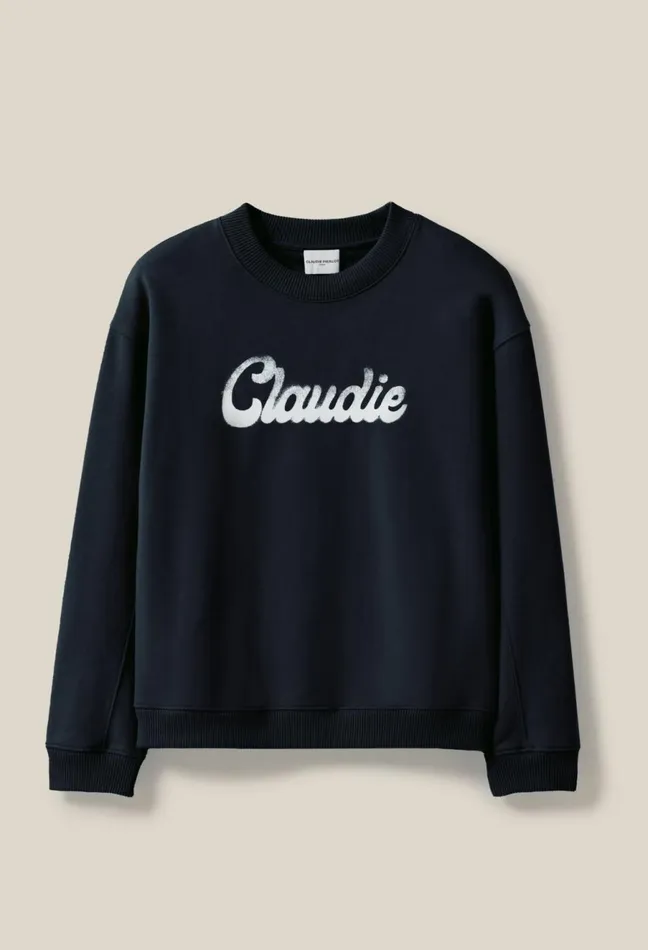 Claudie Pierlot Oversized Claudie Print Sweatshirt Navy Women Knitwear And Cardigans Claudie Pierlot Oversized Claudie Print Sweatshirt Navy Women Knitwear And Cardigans