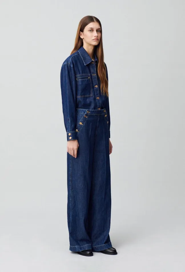 Claudie Pierlot Oversized Denim Shirt Indigo Denim Women Tops And Shirts
