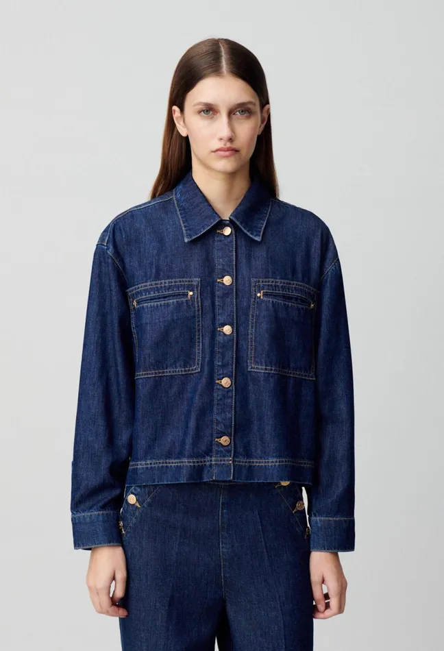 Claudie Pierlot Oversized Denim Shirt Indigo Denim Women Tops And Shirts