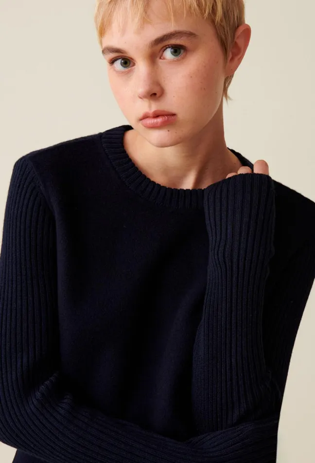 Claudie Pierlot Short Ribbed Back Knit Dress Navy Women Dresses