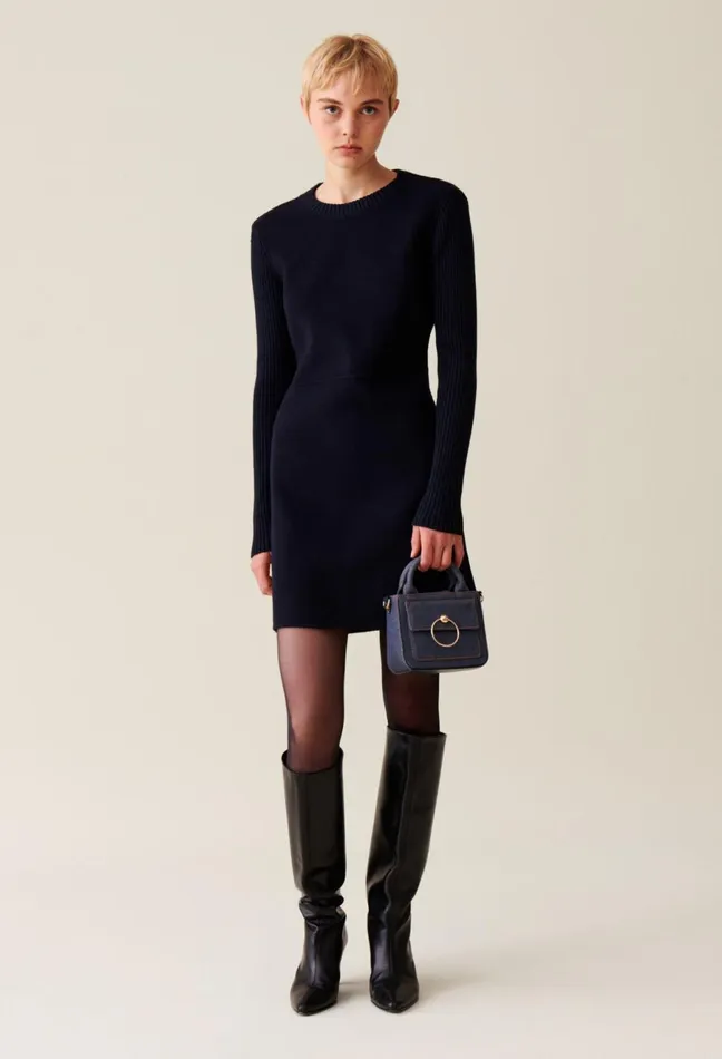 Claudie Pierlot Short Ribbed Back Knit Dress Navy Women Dresses