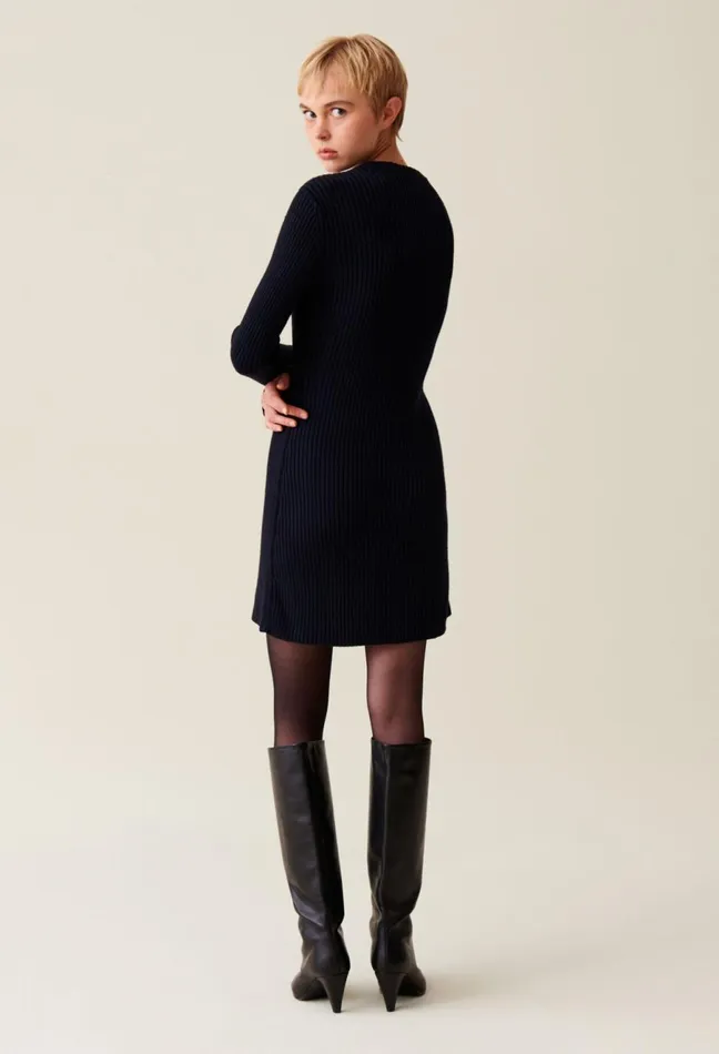 Claudie Pierlot Short Ribbed Back Knit Dress Navy Women Dresses