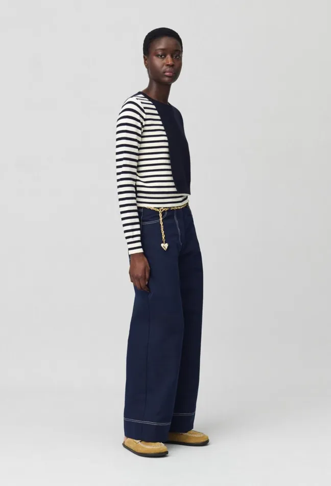 Claudie Pierlot Short Striped Jumper With Plain Flap Dualcolor Women Knitwear And Cardigans