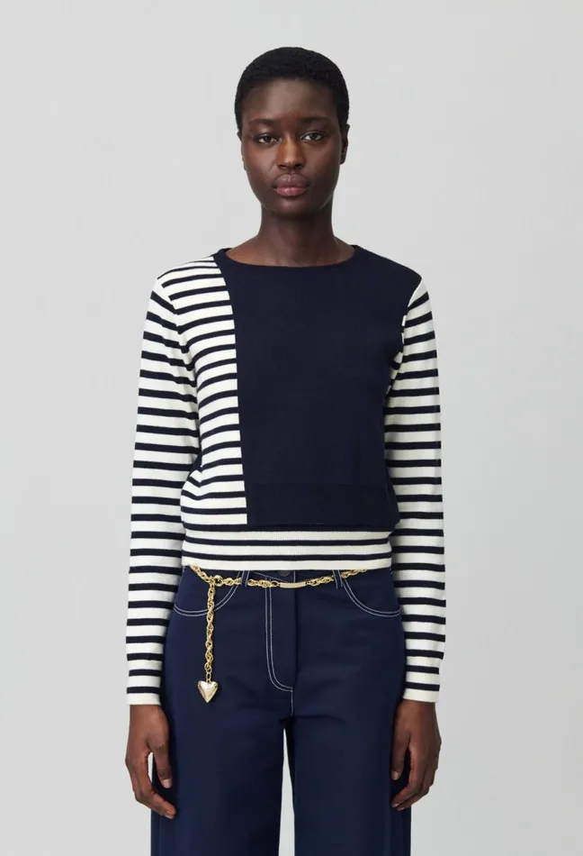 Claudie Pierlot Short Striped Jumper With Plain Flap Dualcolor Women Knitwear And Cardigans Claudie Pierlot Short Striped Jumper With Plain Flap Dualcolor Women Knitwear And Cardigans