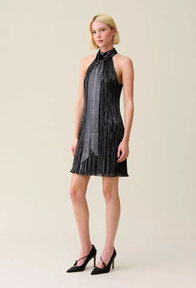 Claudie Pierlot Silver Pleated Mini Dress Black Women Dresses Claudie Pierlot Silver Pleated Mini Dress Black Women Dresses