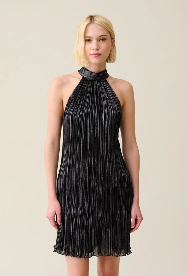 Claudie Pierlot Silver Pleated Mini Dress Black Women Dresses Claudie Pierlot Silver Pleated Mini Dress Black Women Dresses