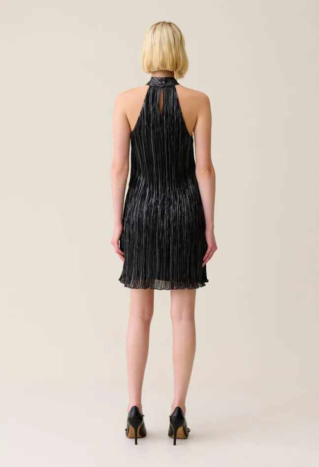 Claudie Pierlot Silver Pleated Mini Dress Black Women Dresses Claudie Pierlot Silver Pleated Mini Dress Black Women Dresses