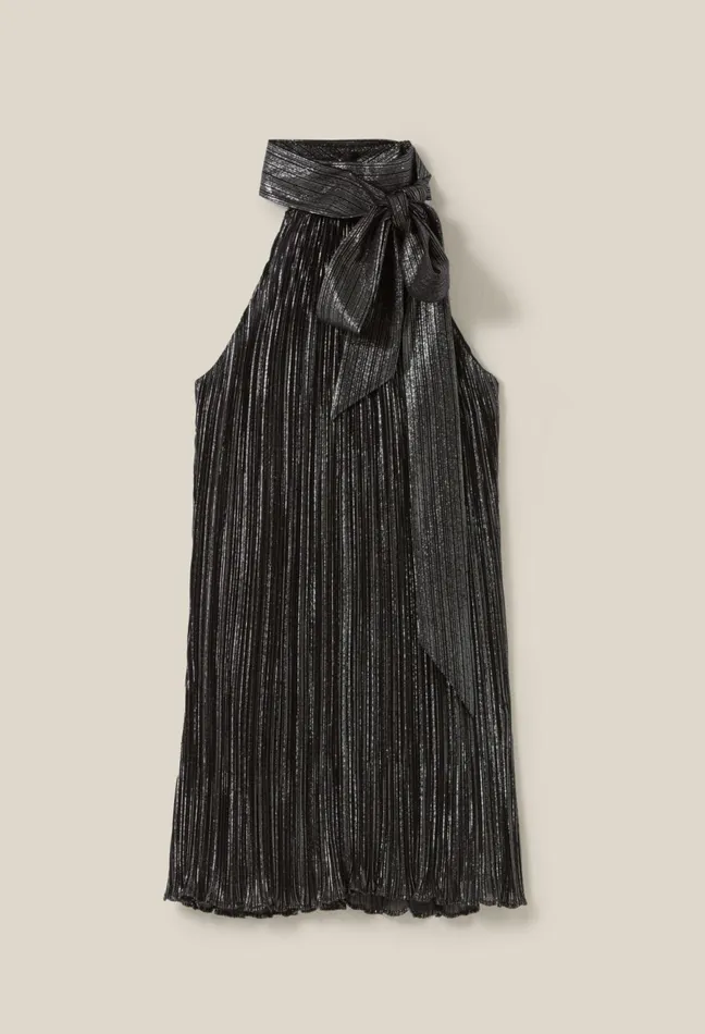 Claudie Pierlot Silver Pleated Mini Dress Black Women Dresses Claudie Pierlot Silver Pleated Mini Dress Black Women Dresses