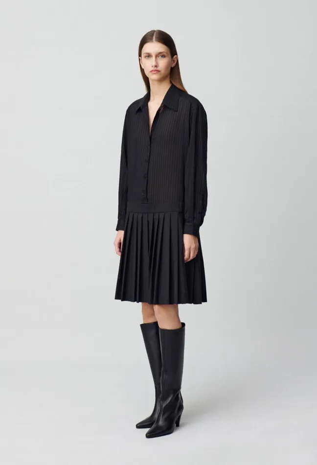 Claudie Pierlot Striped MixedFabric Dress Black Women Dresses