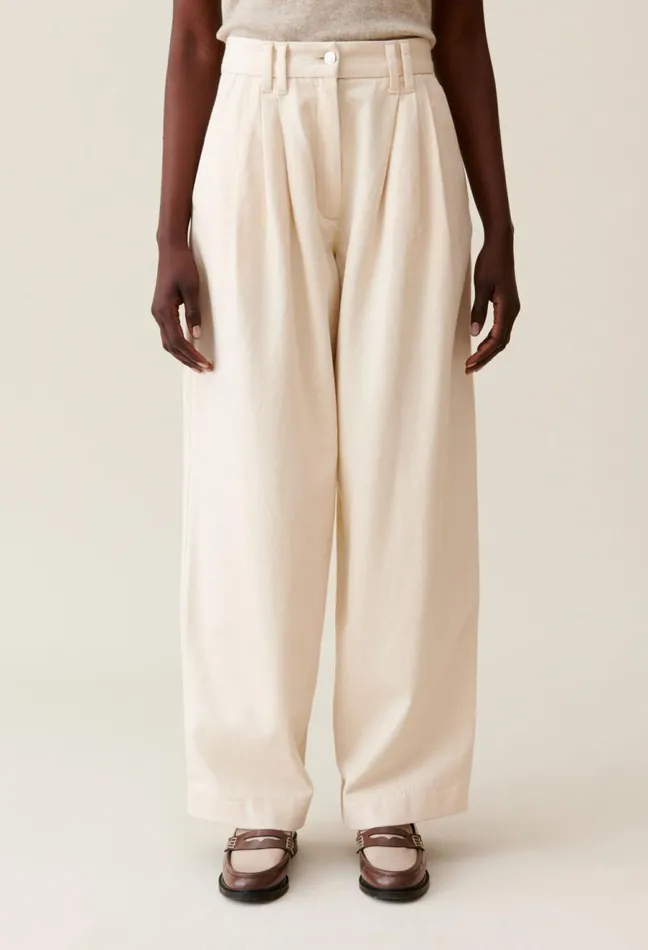 Claudie Pierlot Wide Pleated Denim Trousers Light Beige Women Jeans And Trousers