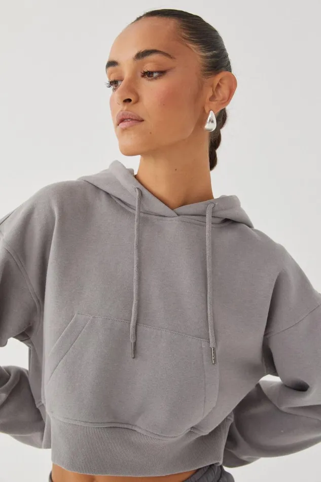 Clothing Supr Hoodies and Trackies Taylah Cropped Hoodie Cement Grey