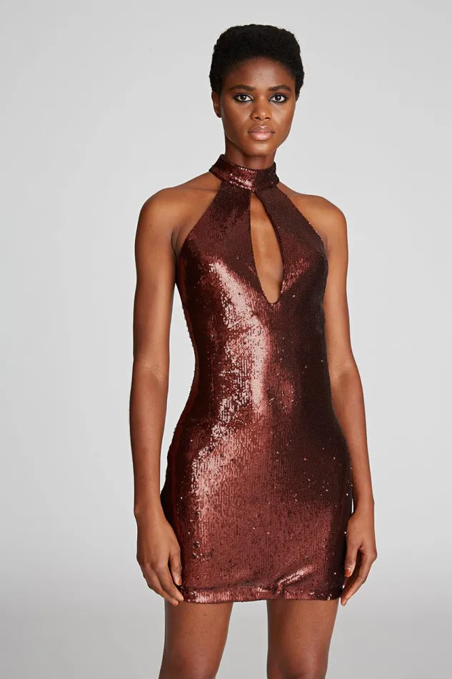 Cocktail Women Halston Celo Dress In Sequins Russet