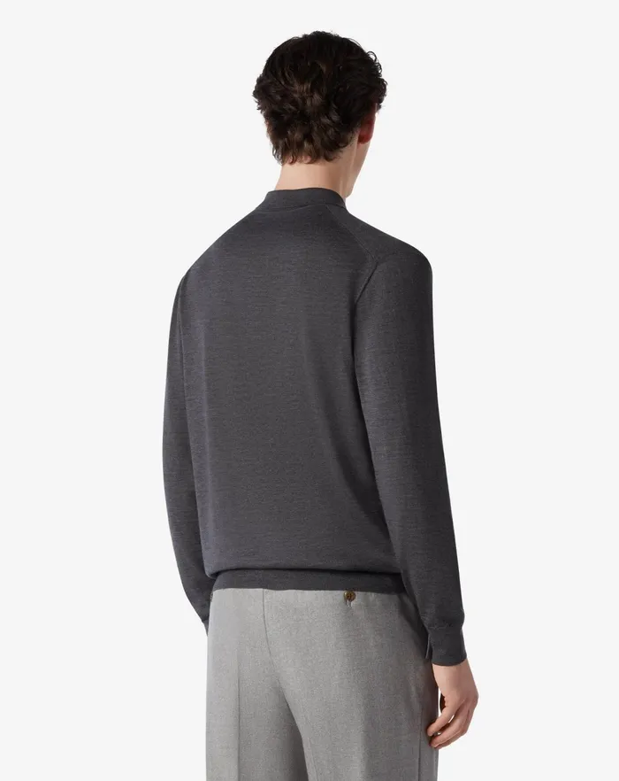 Corneliani Polos and TShirts Dark Grey Extra Fine Merino Wool Zipped Polo Shirt For Men 8211 Men