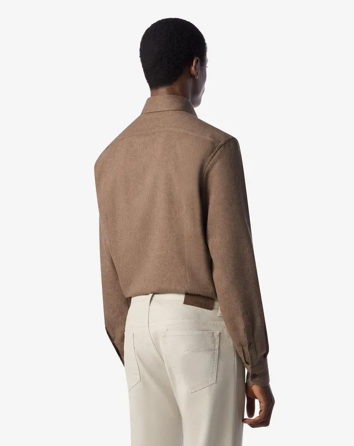 Corneliani Shirts Beige Cotton Flannel Shirt For Men 8211 Men