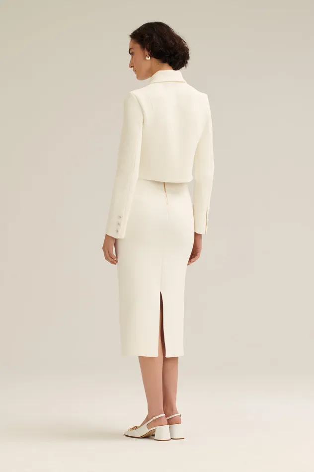 CREPE KNIT CROP BUTTON JACKET CREAM Jackets Scanlan Theodore Women CREPE KNIT CROP BUTTON JACKET CREAM Jackets Scanlan Theodore Women