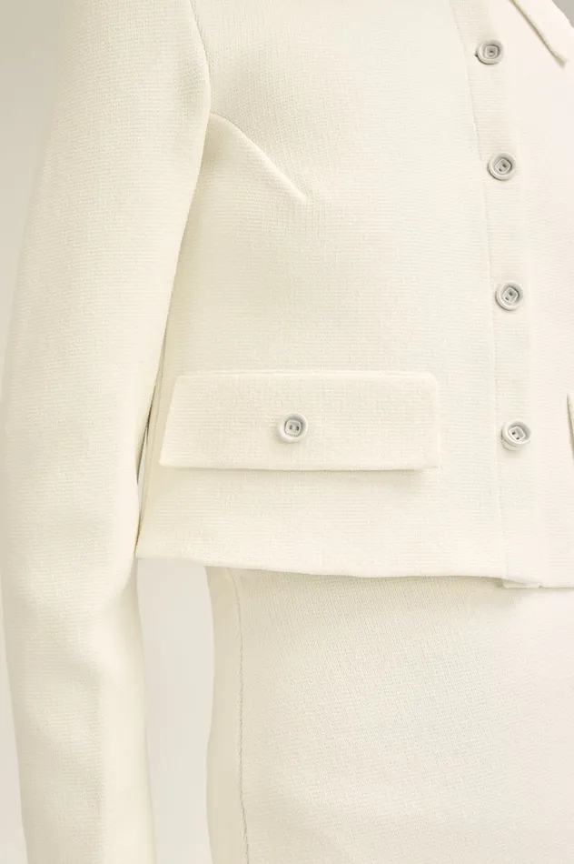 CREPE KNIT CROP BUTTON JACKET CREAM Jackets Scanlan Theodore Women CREPE KNIT CROP BUTTON JACKET CREAM Jackets Scanlan Theodore Women