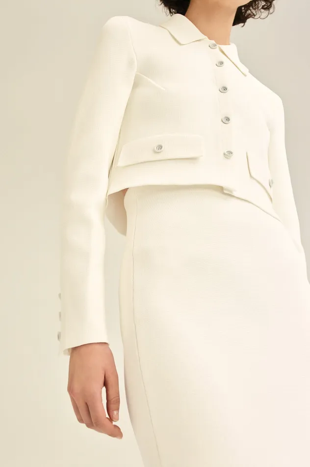 CREPE KNIT CROP BUTTON JACKET CREAM Jackets Scanlan Theodore Women CREPE KNIT CROP BUTTON JACKET CREAM Jackets Scanlan Theodore Women