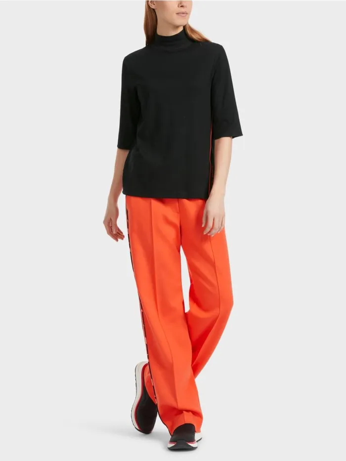 Damen Marc Cain Shirts and Tops BaumwollrippShirt Mit Stehkragen Black