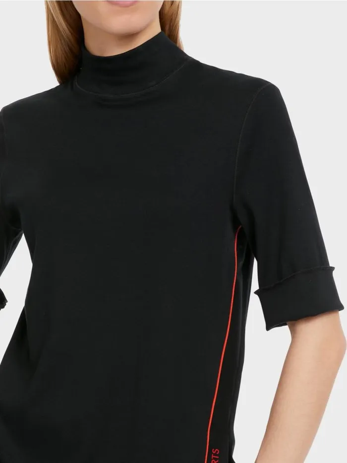 Damen Marc Cain Shirts and Tops BaumwollrippShirt Mit Stehkragen Black