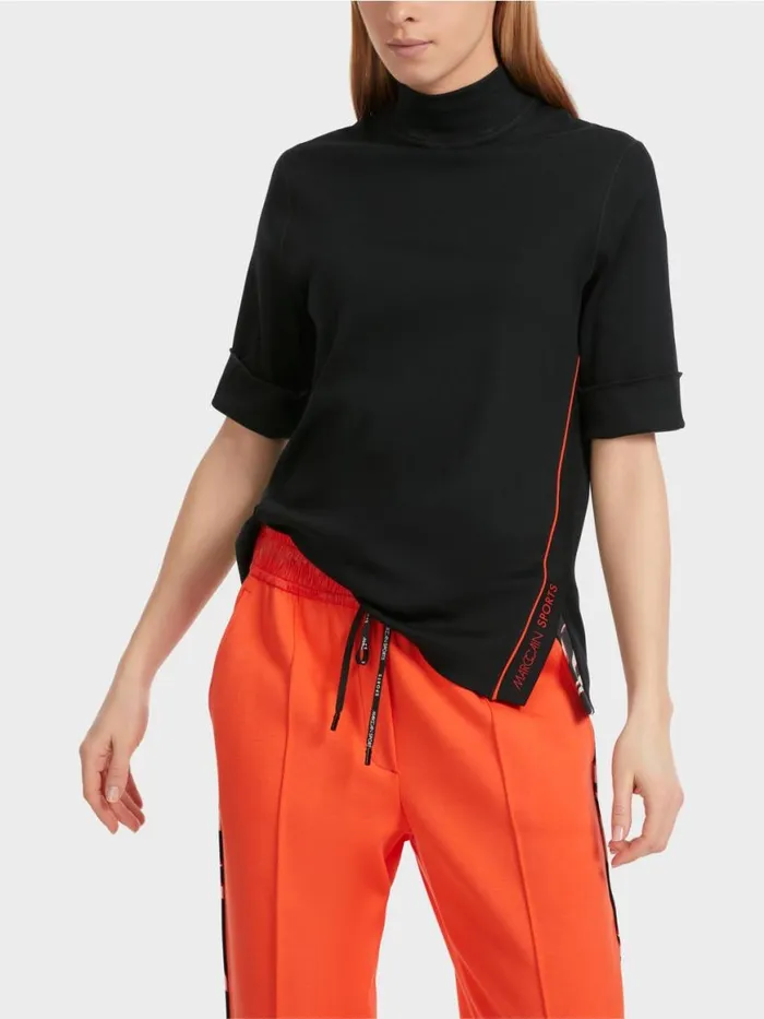 Damen Marc Cain Shirts and Tops BaumwollrippShirt Mit Stehkragen Black