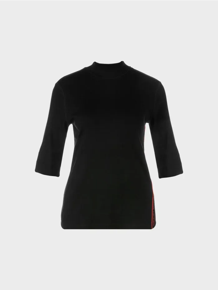 Damen Marc Cain Shirts and Tops BaumwollrippShirt Mit Stehkragen Black