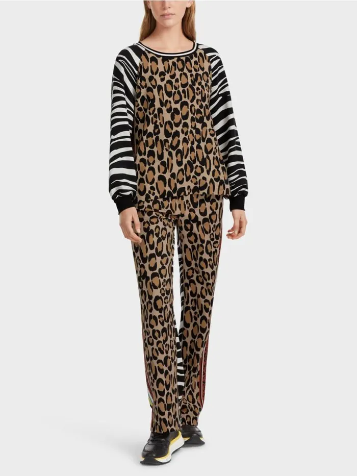 Damen Marc Cain Shirts and Tops Bluse Mit Zebra Und LeoPrint Black And White
