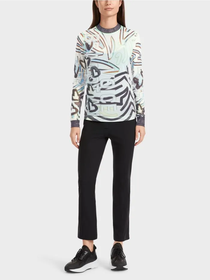 Damen Marc Cain Shirts and Tops LangarmShirt Aus Flexiblem Tll Soft Powder Blue