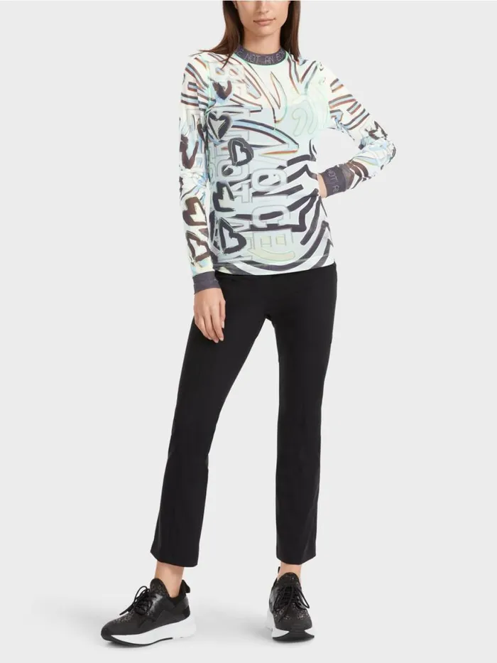 Damen Marc Cain Shirts and Tops LangarmShirt Aus Flexiblem Tll Soft Powder Blue