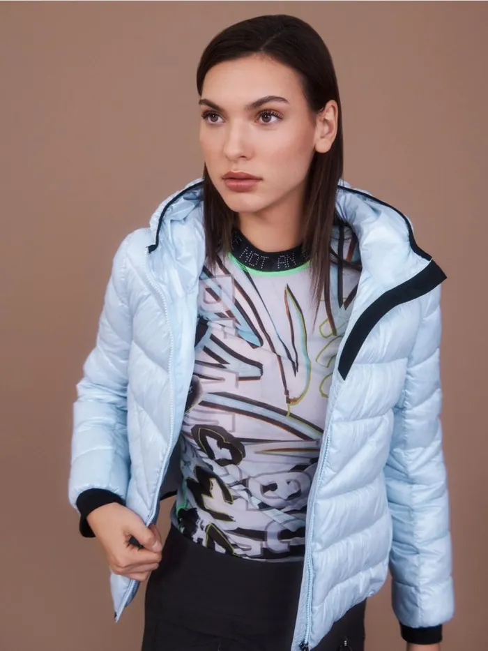 Damen Marc Cain Shirts and Tops LangarmShirt Aus Flexiblem Tll Soft Powder Blue