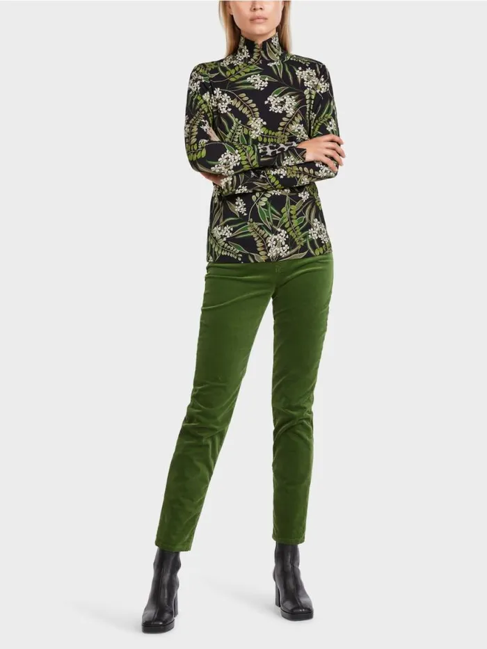 Damen Marc Cain Shirts and Tops Longsleeve Aus Bedrucktem Rippstrick Black