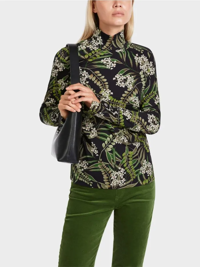 Damen Marc Cain Shirts and Tops Longsleeve Aus Bedrucktem Rippstrick Black