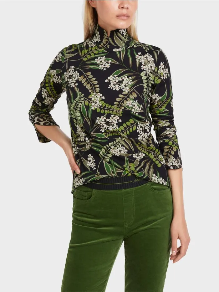 Damen Marc Cain Shirts and Tops Longsleeve Aus Bedrucktem Rippstrick Black