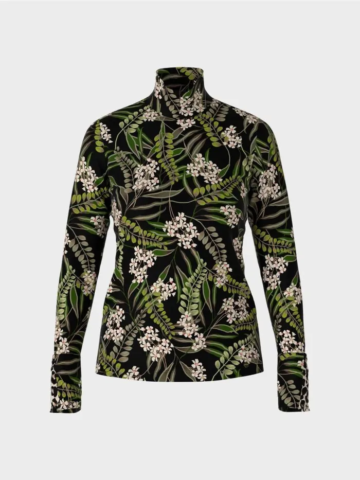 Damen Marc Cain Shirts and Tops Longsleeve Aus Bedrucktem Rippstrick Black