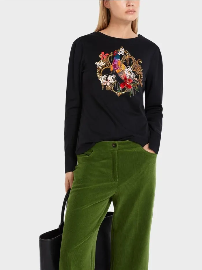 Damen Marc Cain Shirts and Tops Longsleeve Mit Paillettenmotiv Black