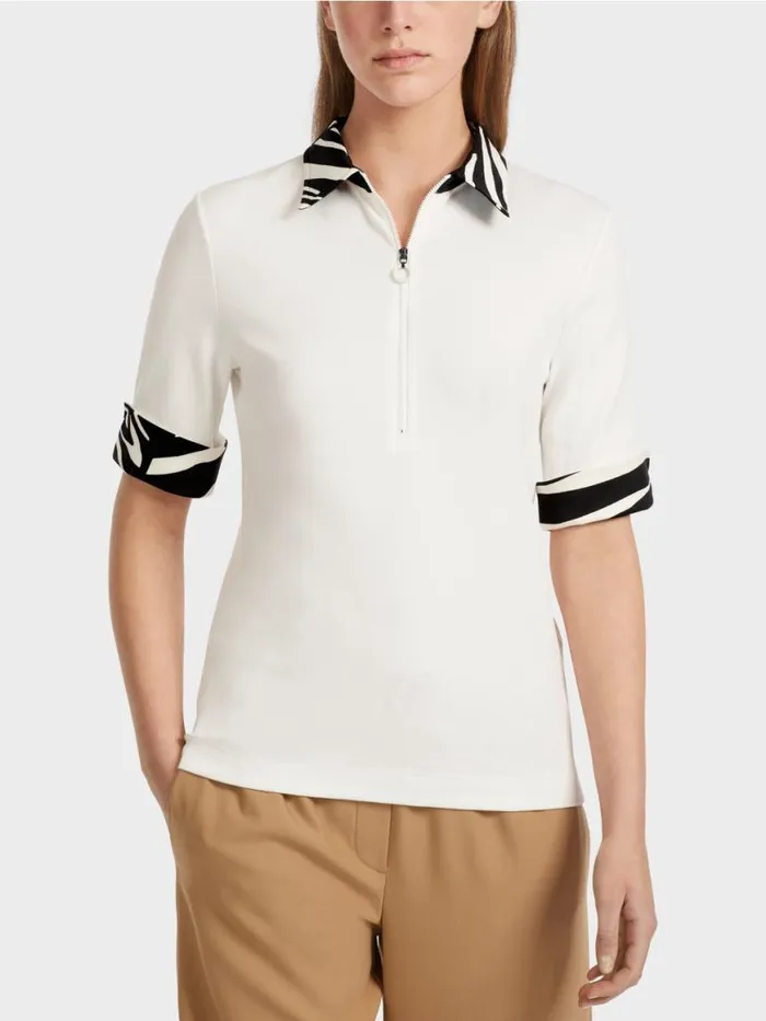 Damen Marc Cain Shirts and Tops PoloShirt Mit Zippverschluss Offwhite