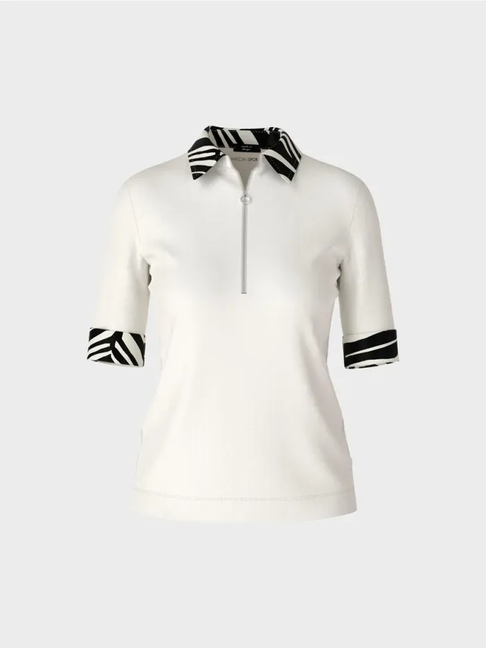 Damen Marc Cain Shirts and Tops PoloShirt Mit Zippverschluss Offwhite