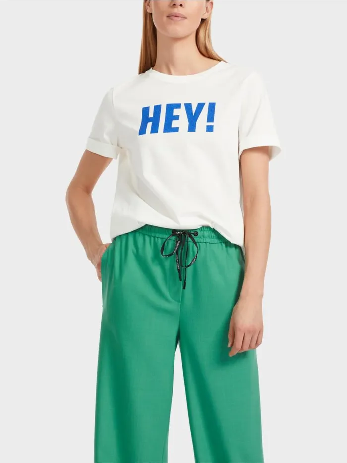 Damen Marc Cain Shirts and Tops TShirt Mit Glitzer 034Rethink Together034 Offwhite