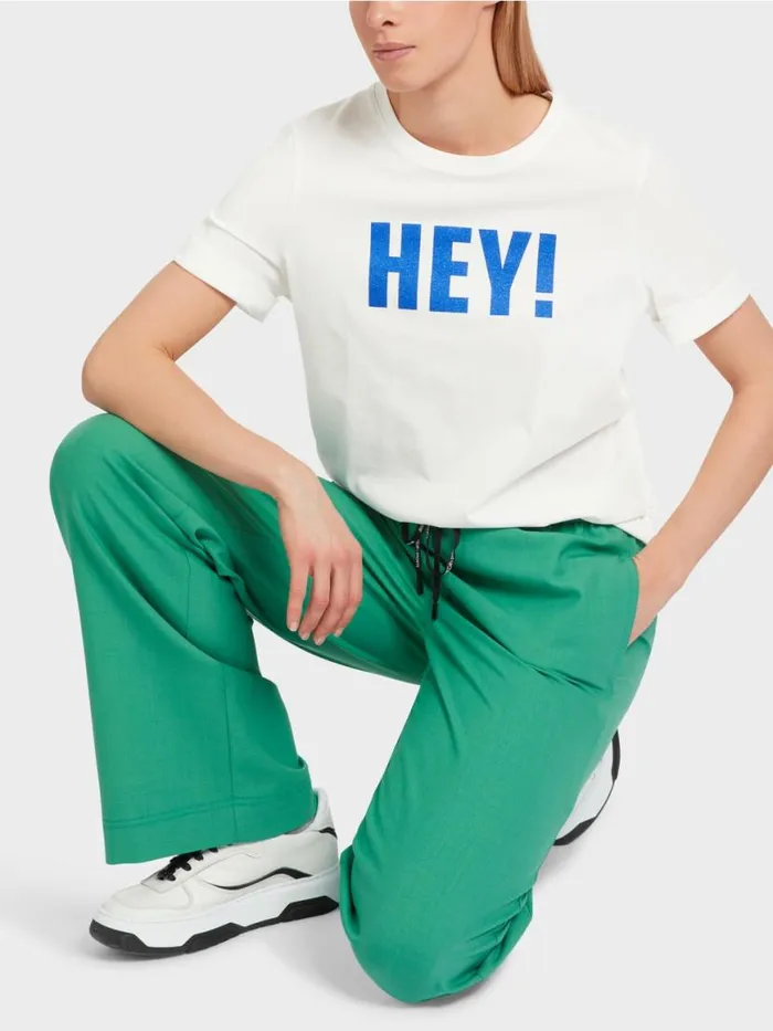 Damen Marc Cain Shirts and Tops TShirt Mit Glitzer 034Rethink Together034 Offwhite