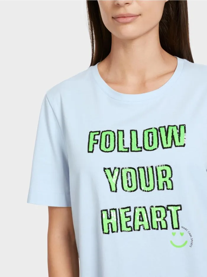 Damen Marc Cain Shirts and Tops TShirt Mit Motiv Aus Pailletten Soft Powder Blue