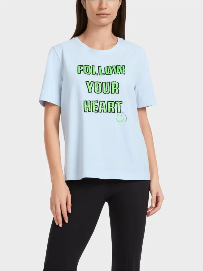 Damen Marc Cain Shirts and Tops TShirt Mit Motiv Aus Pailletten Soft Powder Blue