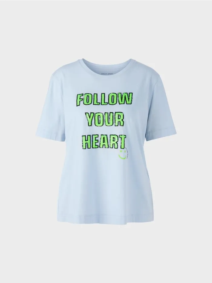 Damen Marc Cain Shirts and Tops TShirt Mit Motiv Aus Pailletten Soft Powder Blue