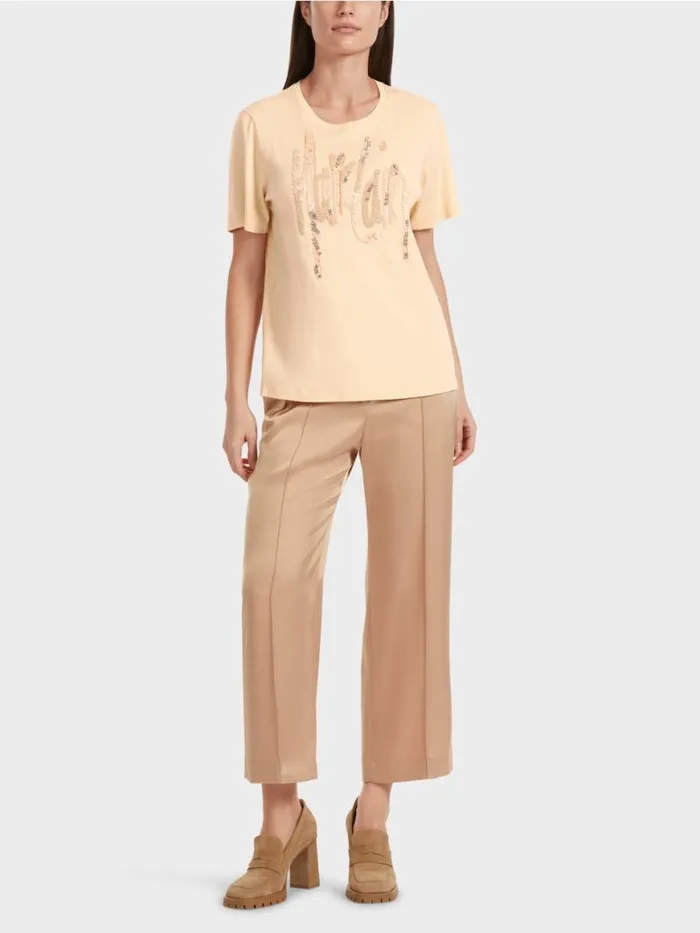 Damen Marc Cain Shirts and Tops TShirt Mit Pailletten Dark Cream