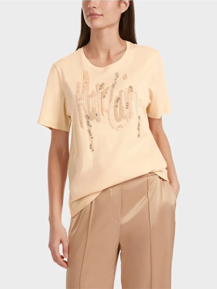 Damen Marc Cain Shirts and Tops TShirt Mit Pailletten Dark Cream