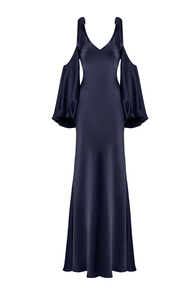 Dresses Women Halston Binnie Gown In Satin Navy