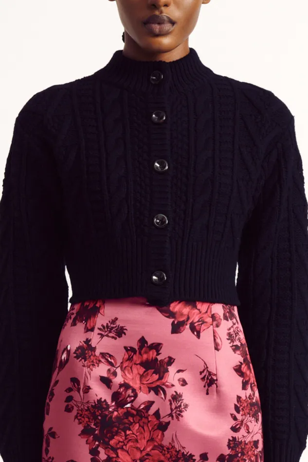 Emilia Wickstead Aleph Cropped Black Cashfeel Cable Knit Cardigan Women Knitwear Emilia Wickstead Aleph Cropped Black Cashfeel Cable Knit Cardigan Women Knitwear