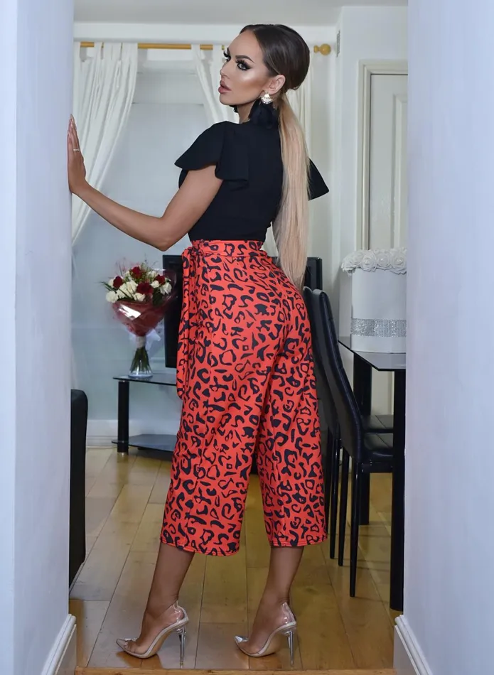 Emily Red Animal Frill Sleeve Culotte Jumpsuit Women Missfiga Jumpsuits