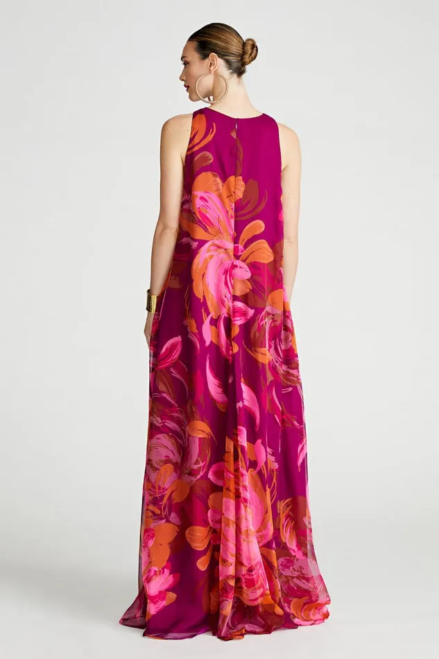 Gowns Women Halston Moira Gown In Printed Chiffon Chrysanthemum