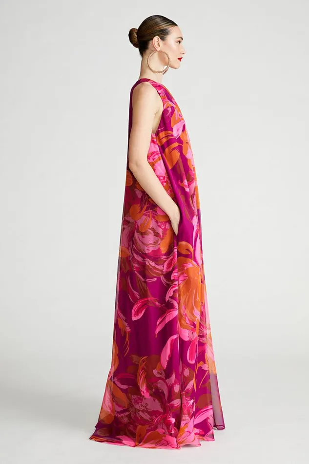 Gowns Women Halston Moira Gown In Printed Chiffon Chrysanthemum